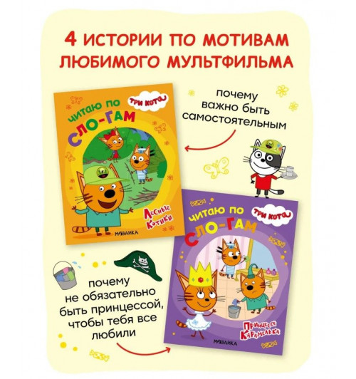 Книга для первого чтения по слогам для детей, мальчиков и девочек. Обучение чтению малышей. Три кота. Читаю по слогам. Одна книжка / Набор из 4 книжек | Коллектив авторов (МОЗАИКА-СИНТЕЗ)-4